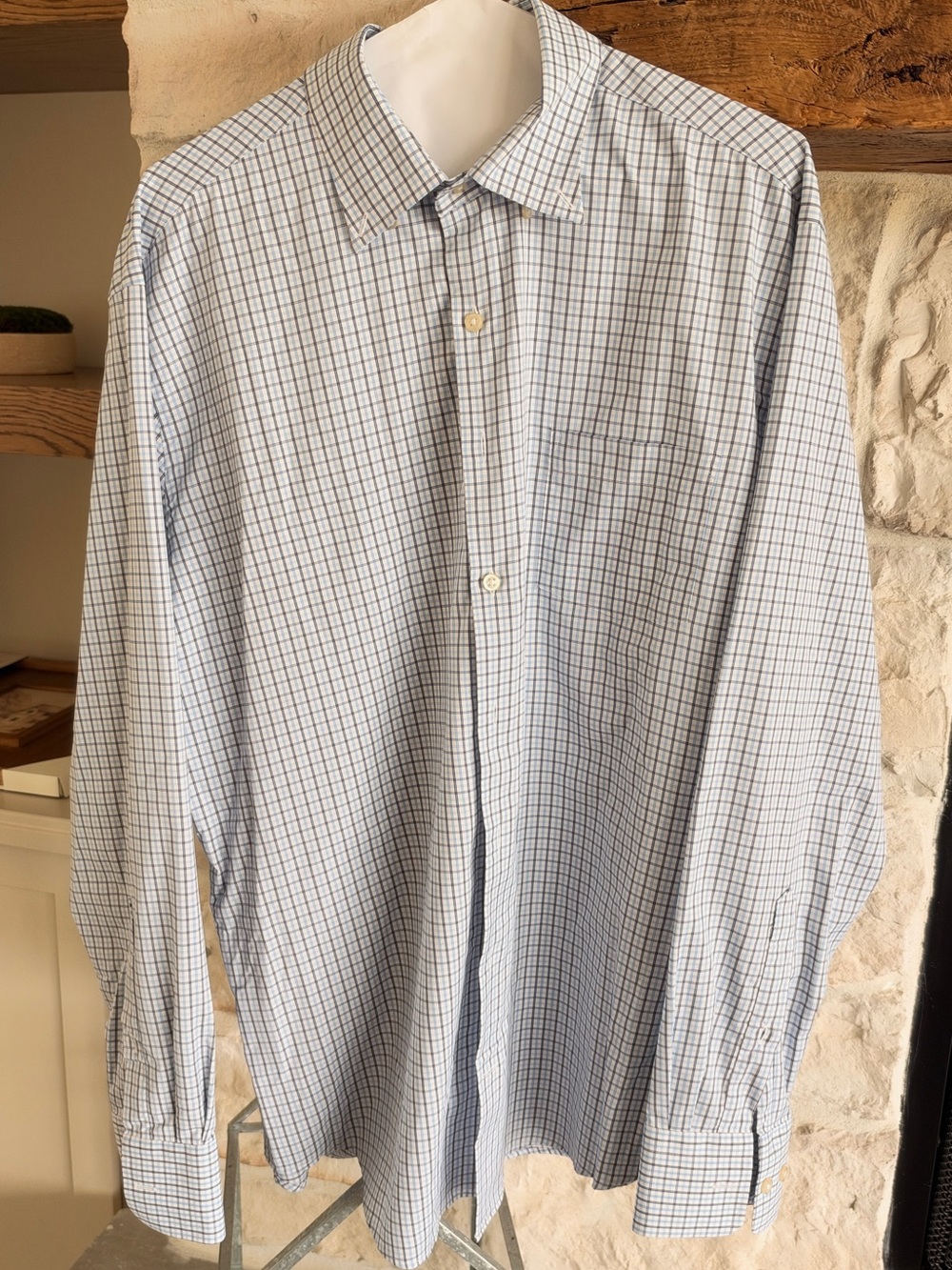 Peter Millar Light Blue and White Checked Dress Shirt